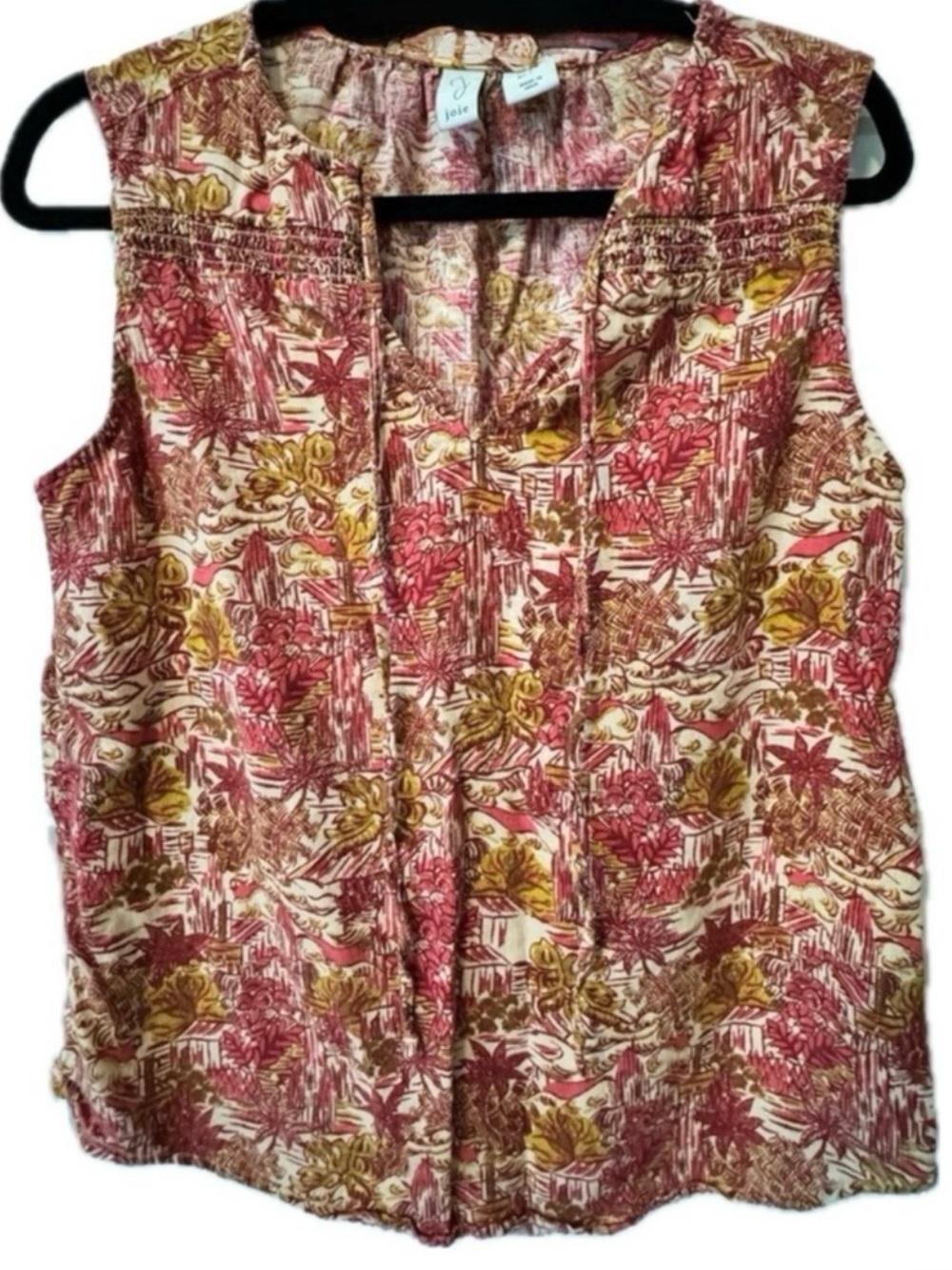 Joie Tropical Print Linen Blend Sleeveless Blouse S Boho Floral Resort